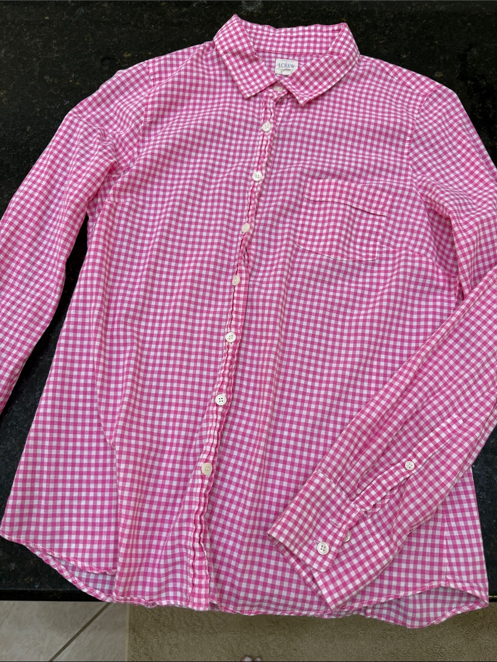 J. Crew Pink Gingham Button-Down Shirt